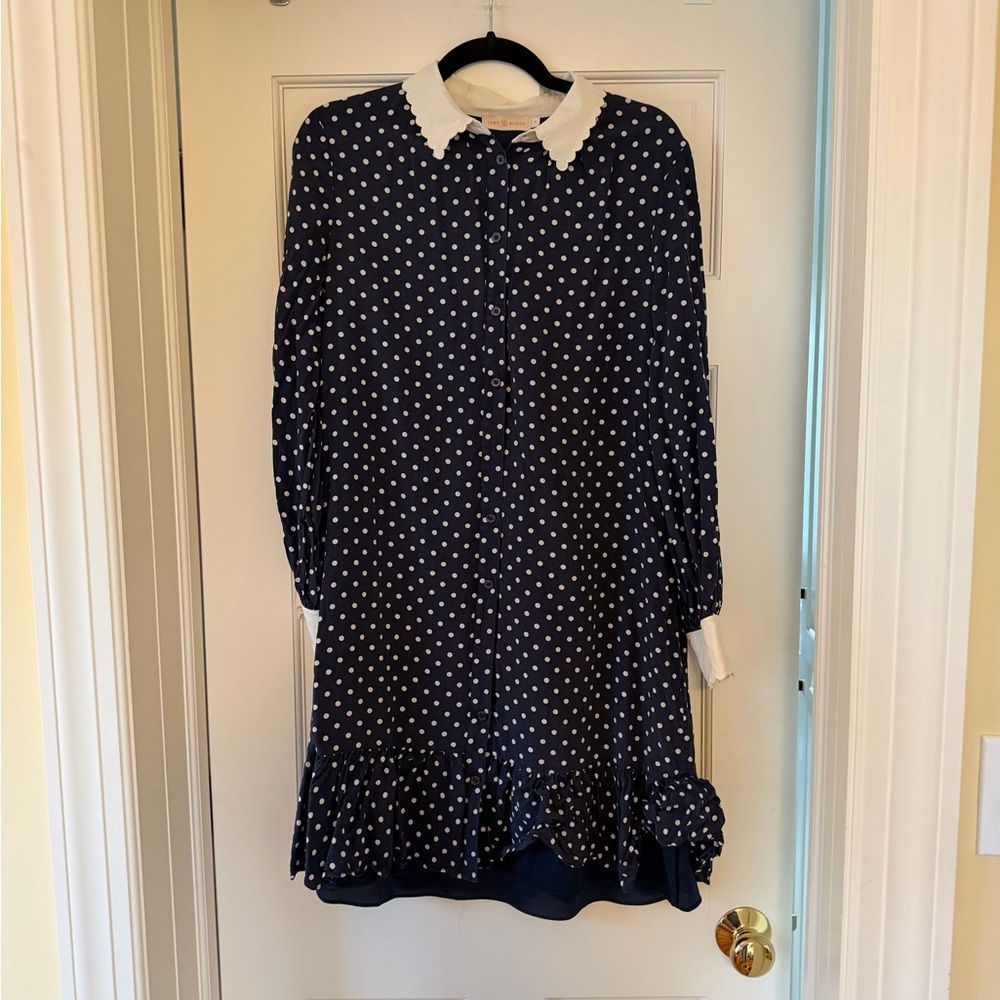 Tory Burch Silk Navy Polka Dot Dress